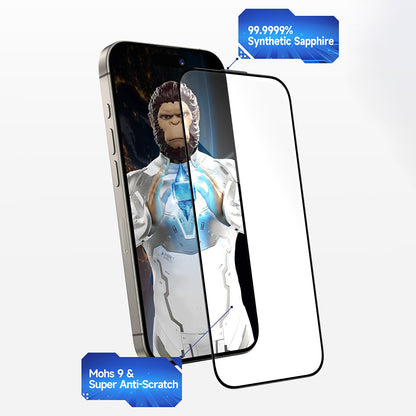 Blueo Sapphire Applicator Pro Screen Protector for Apple iPhone 15 Pro, Tempered Glass, Full Glue, Black