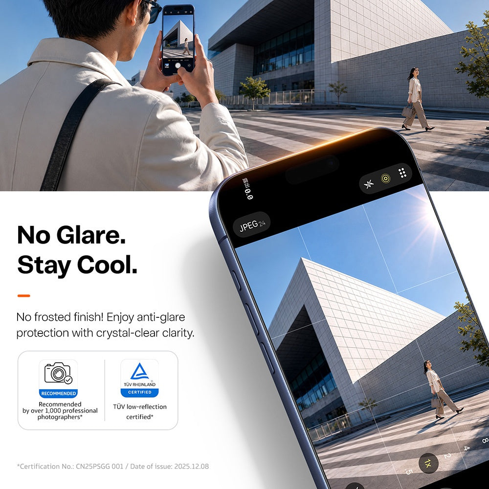 Torras Sunview AR schermbeschermfolie voor Apple iPhone 18 Pro / 17 Pro, gehard glas, volledige lijm