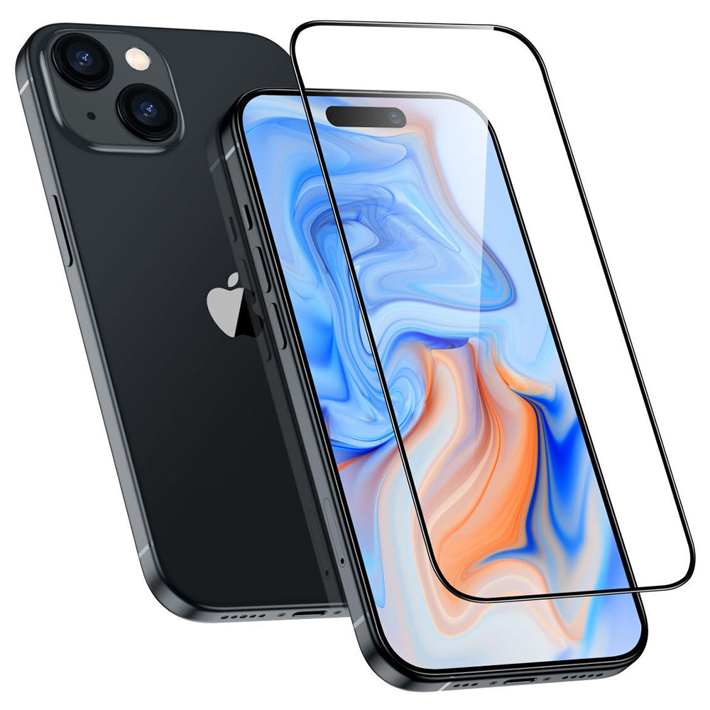 ESR Armorite Screen Protector for Apple iPhone 15 Plus, Tempered Glass, Full Glue, Black