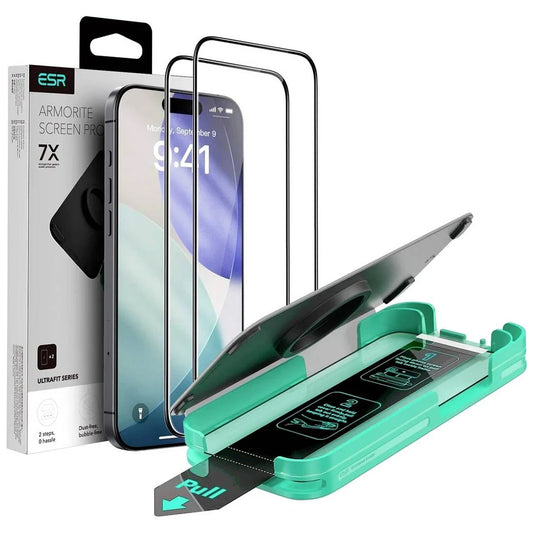 ESR Armorite UltraFit schermbeschermfolie voor Apple iPhone 18 Pro Max / 17 Pro Max, gehard glas, volledige lijm, set van 2 stuks, zwart