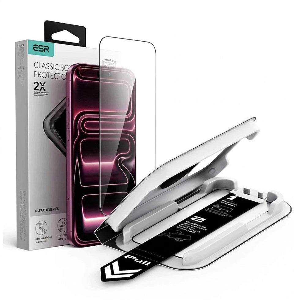 ESR UltraFit Classic schermbeschermer voor Apple iPhone 18 Pro / 17 Pro, gehard glas, volledige lijm, zwart