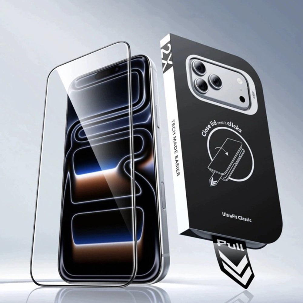 ESR UltraFit Classic schermbeschermer voor Apple iPhone 18 Pro Max / 17 Pro Max, gehard glas, volledige lijm, set van 2 stuks, zwart