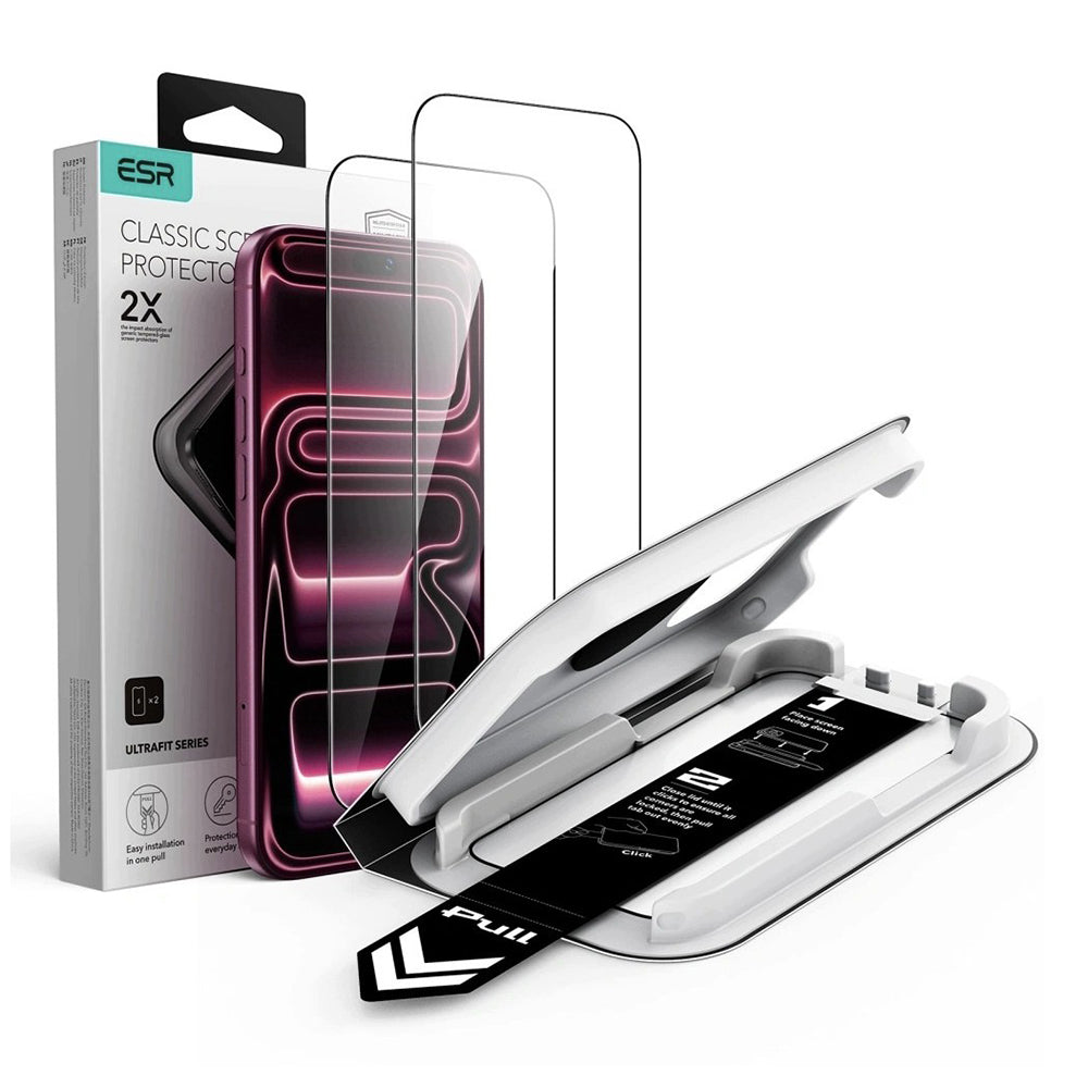 ESR UltraFit Classic schermbeschermer voor Apple iPhone 18 Pro Max / 17 Pro Max, gehard glas, volledige lijm, set van 2 stuks, zwart
