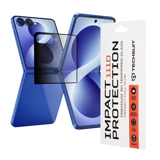 Privacy Techsuit Buiten Scherm Beschermfolie voor Samsung Galaxy Z Flip8 F776, Gehard Glas, Volledige Lijm, 111D