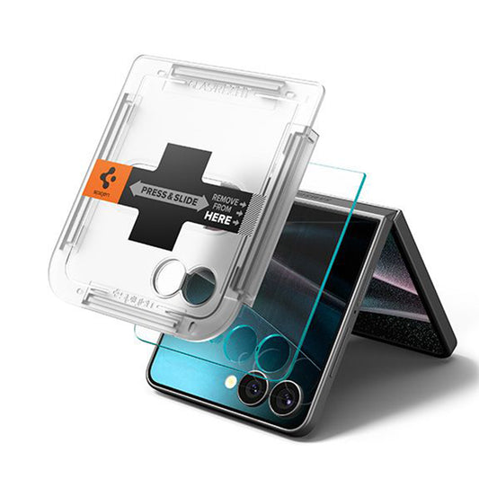Beschermfolie Buitenscherm Spigen GlastR EZ FIT voor Samsung Galaxy Z Flip7 F766, Gehard Glas, Volledige Lijm