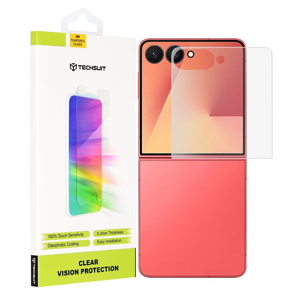 Techsuit Clear Vision Buitenste Scherm Beschermfolie voor Samsung Galaxy Z Flip7 F766, Gehard Glas, Volledige Lijm