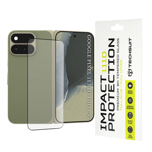 Techsuit Buitenste Scherm Beschermfolie voor Google Pixel 11 Pro Fold, Gehard Glas, Full Glue, 111D, Zwart