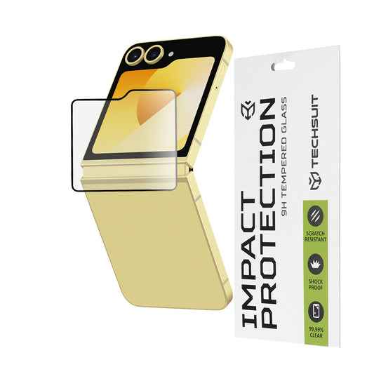 Techsuit Buiten Scherm Beschermfolie voor Samsung Galaxy Z Flip6 F741, Gehard Glas, Full Glue, 111D, Zwart
