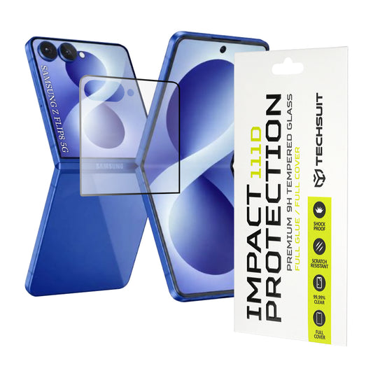 Techsuit Buiten Scherm Beschermfolie voor Samsung Galaxy Z Flip8 F776, Gehard Glas, Full Glue, 111D, Zwart