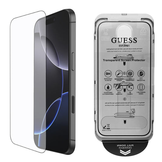 Beschermfolie Guess Classic Outline voor Apple iPhone 16 Pro Max, Gehard Glas, Volledige Lijm, 2.5D, Zwart GUTGP16XBOKGCIT