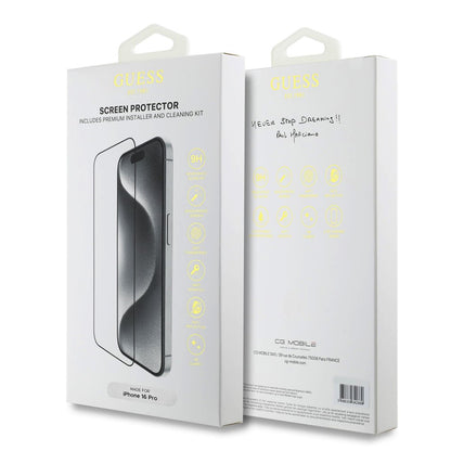 Beschermfolie Guess Classic Outline voor Apple iPhone 16 Pro Max, Gehard Glas, Volledige Lijm, 2.5D, Zwart GUTGP16XBOKGCIT