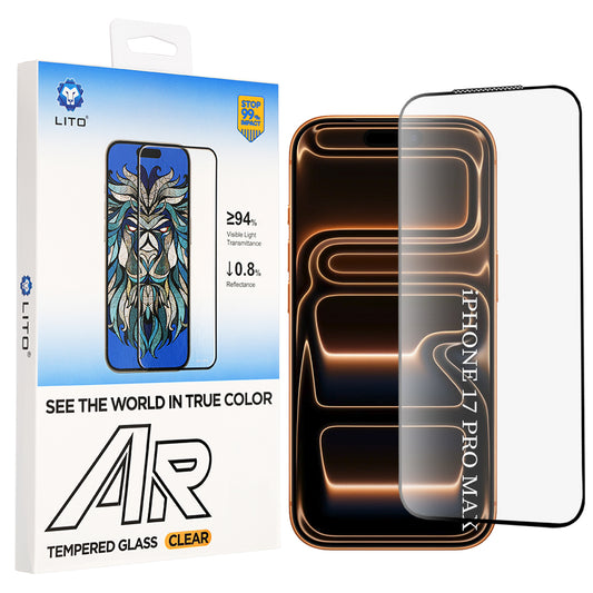 Lito AR SE schermbeschermfolie voor Apple iPhone 18 Pro Max / 17 Pro Max, gehard glas, volledige lijm, zwart