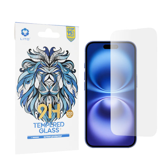 Lito Classic schermbeschermfolie voor Apple iPhone 16, gehard glas, volledige lijm, 2.5D
