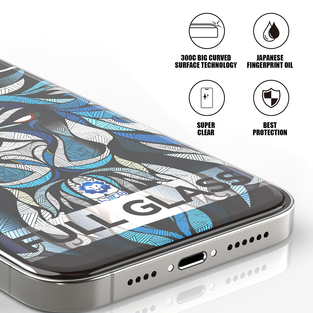 Lito D+ Max 300C schermbeschermfolie voor Apple iPhone 17e / 16e / 14 / 13 Pro, gehard glas, volledige lijmlaag