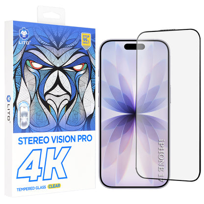 Beschermfolie Lito D+ Max 4K voor Apple iPhone 17 / 16 Pro, Gehard Glas, Volledige Lijm, Zwart