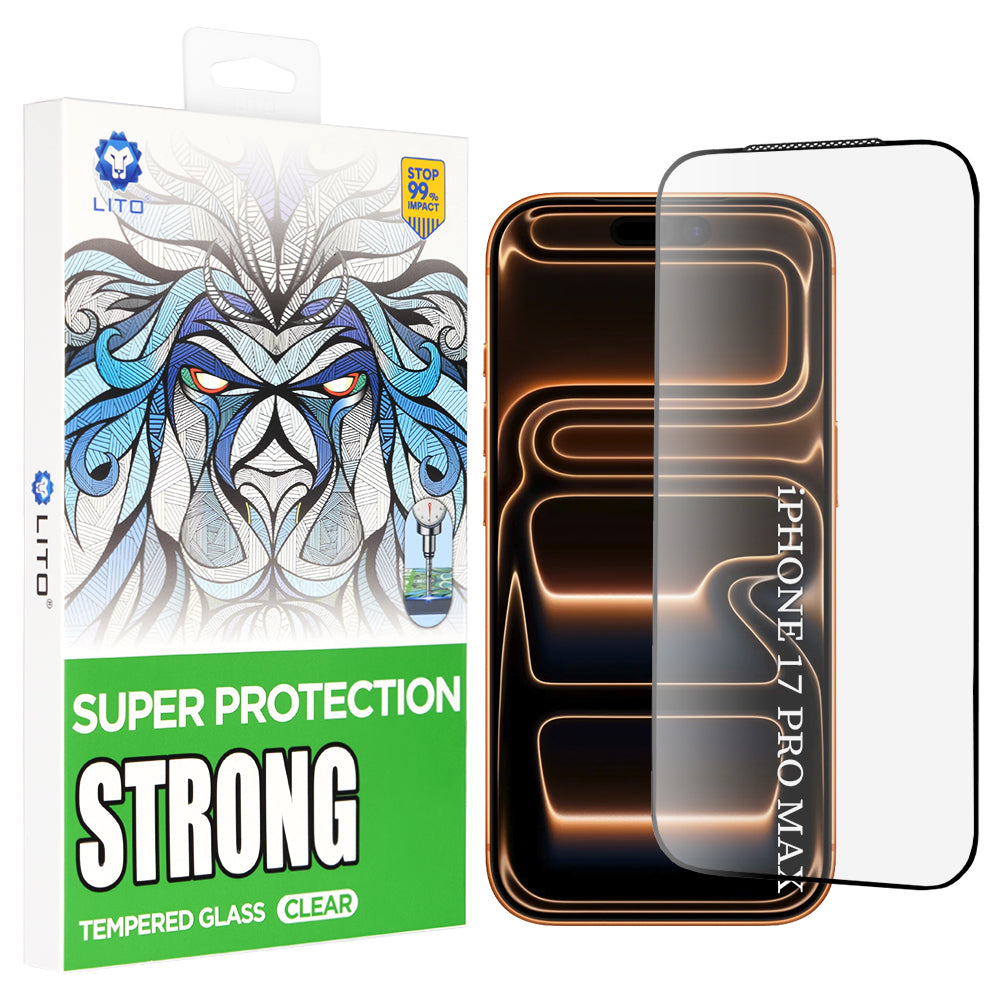 Beschermfolie Lito D+ Max Strong voor Apple iPhone 17 Pro Max, Gehard Glas, Volledige Lijm, Zwart
