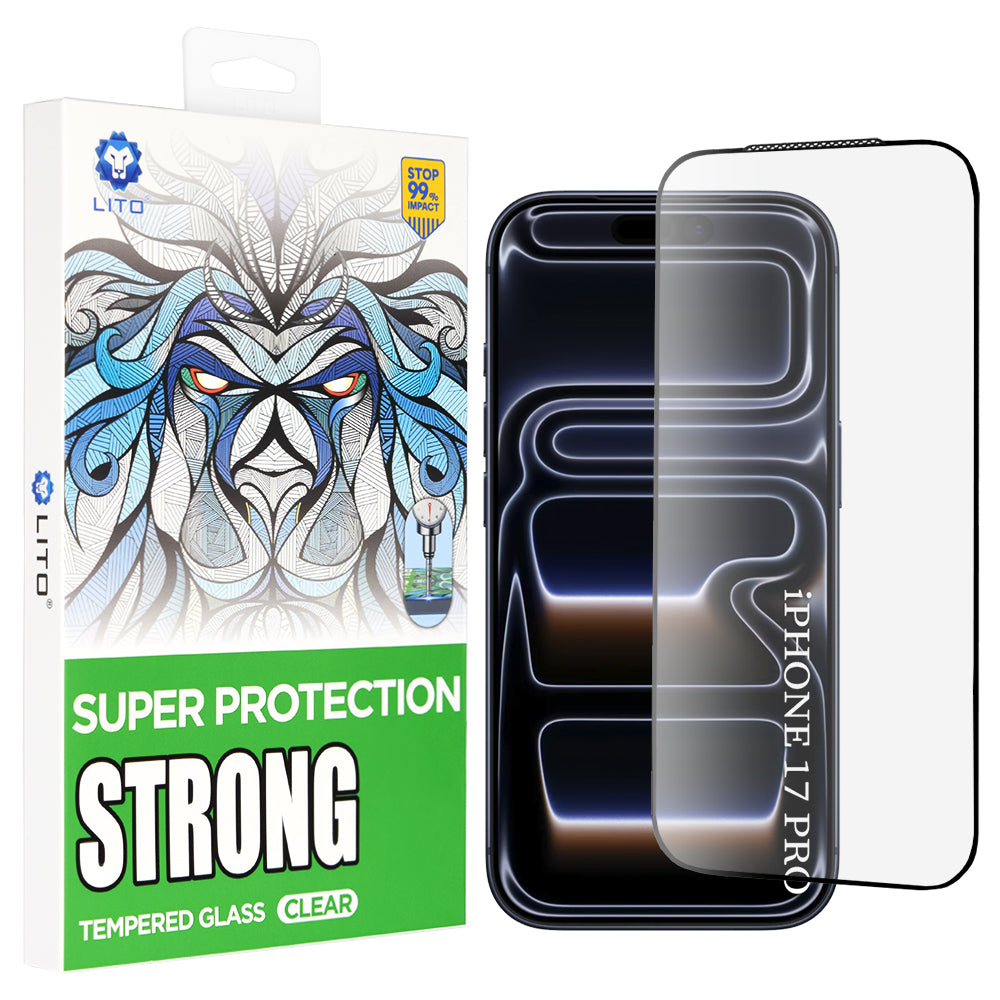 Beschermfolie Lito D+ Max Strong voor Apple iPhone 17 Pro, Gehard Glas, Volledige Lijm, Zwart
