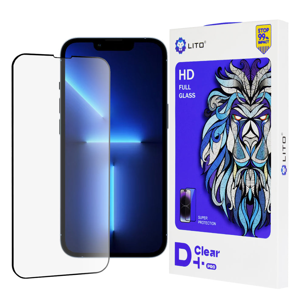 Lito D+ Pro Screen Protector for Apple iPhone 14 Plus / 13 Pro Max, Tempered Glass, Full Glue, Black