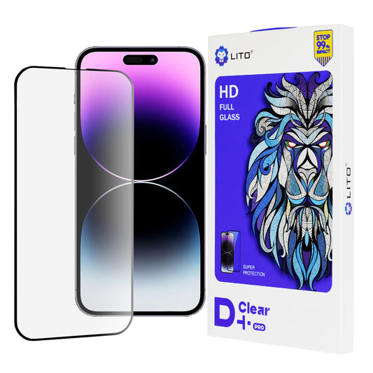 Lito D+ Pro schermbeschermfolie voor Apple iPhone 14 Pro Max, gehard glas, volledige lijm, zwart
