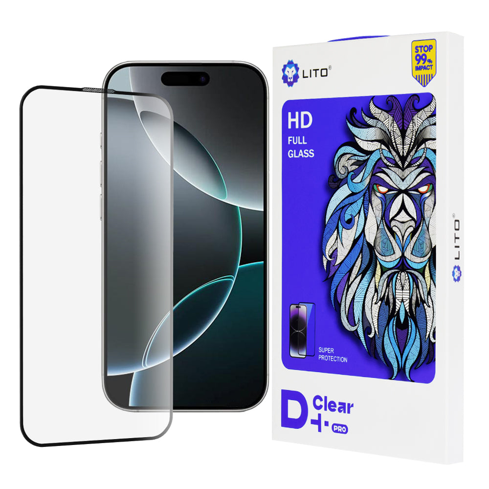 Lito D+ Pro schermbeschermfolie voor Apple iPhone 16 Pro, gehard glas, volledige lijm, zwart