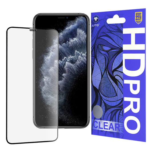 Lito HD Pro Clear schermbeschermfolie voor Apple iPhone 11 Pro Max / XS Max, gehard glas, volledige lijm, zwart