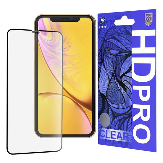 Lito HD Pro Clear schermbeschermfolie voor Apple iPhone 11 / XR, gehard glas, volledige lijm, zwart