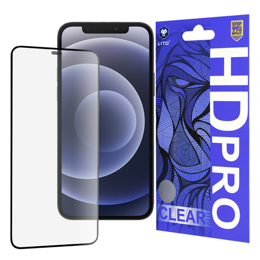 Lito HD Pro Clear schermbeschermfolie voor Apple iPhone 12 / 12 Pro, gehard glas, volledige lijm, zwart