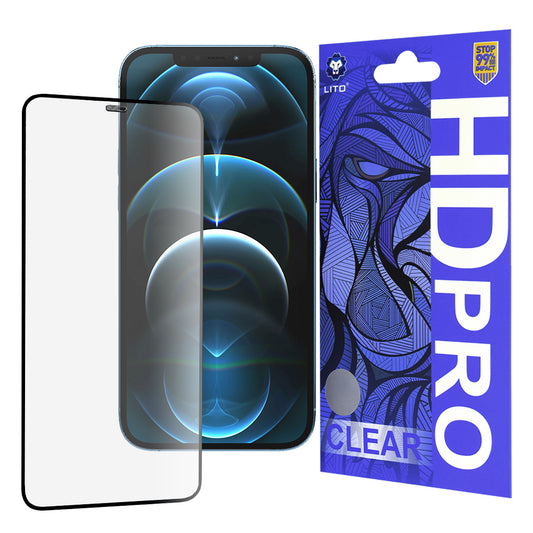 Lito HD Pro Clear schermbeschermfolie voor Apple iPhone 12 Pro Max, gehard glas, volledige lijm, zwart