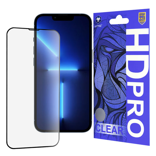 Lito HD Pro Clear schermbeschermfolie voor Apple iPhone 14 Plus / 13 Pro Max, gehard glas, volledige lijm, zwart