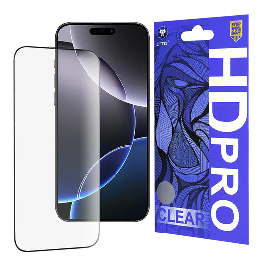 Lito HD Pro Clear schermbeschermfolie voor Apple iPhone 16 Pro Max, gehard glas, volledige lijm, zwart