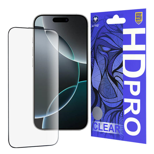Lito HD Pro Clear schermbeschermfolie voor Apple iPhone 16 Pro, gehard glas, volledige lijm, zwart