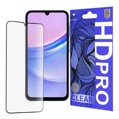 Lito HD Pro Clear schermbeschermfolie voor Samsung Galaxy A15 5G A156 / A15 A155 / A25 A256 / A24 4G A245, gehard glas, volledige lijm, zwart