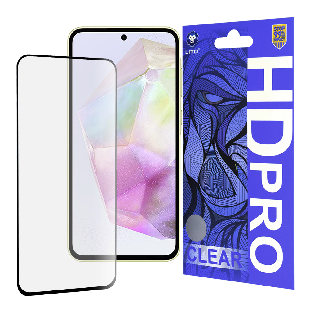 Lito HD Pro Clear schermbeschermfolie voor Samsung Galaxy A35 5G A356, gehard glas, volledige lijm, zwart