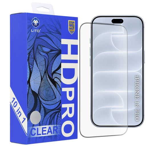 Lito HD Pro-schermbeschermer voor Apple iPhone 18 Pro / 17 Pro, gehard glas, volledige kleeflaag, set van 10 stuks, zwart