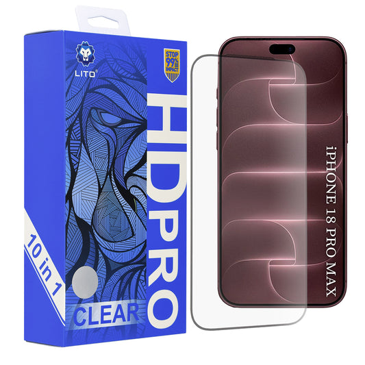 Lito HD Pro-schermbeschermer voor Apple iPhone 18 Pro Max / 17 Pro Max, gehard glas, volledige kleeflaag, set van 10 stuks, zwart
