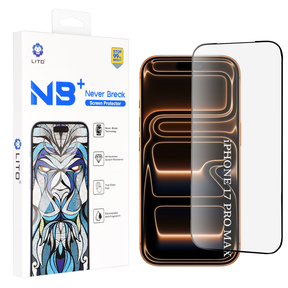 Beschermfolie Lito NB Scherm voor Apple iPhone 17 Pro Max, Gehard Glas, Volledige Lijm, Zwart