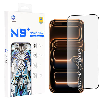 Beschermfolie Lito NB Scherm voor Apple iPhone 17 Pro Max, Gehard Glas, Volledige Lijm, Zwart