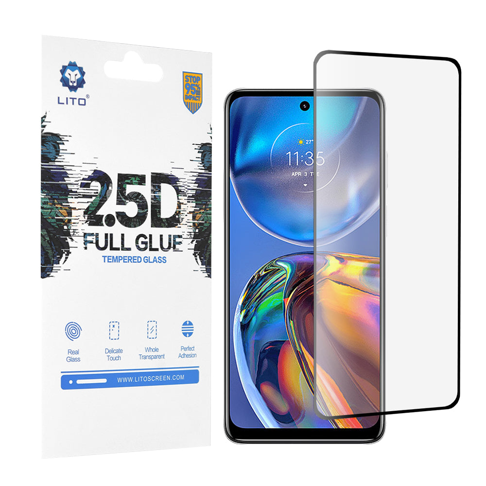 Lito schermbeschermfolie voor Motorola Moto E32s / E32, gehard glas, full glue, 2.5D, zwart