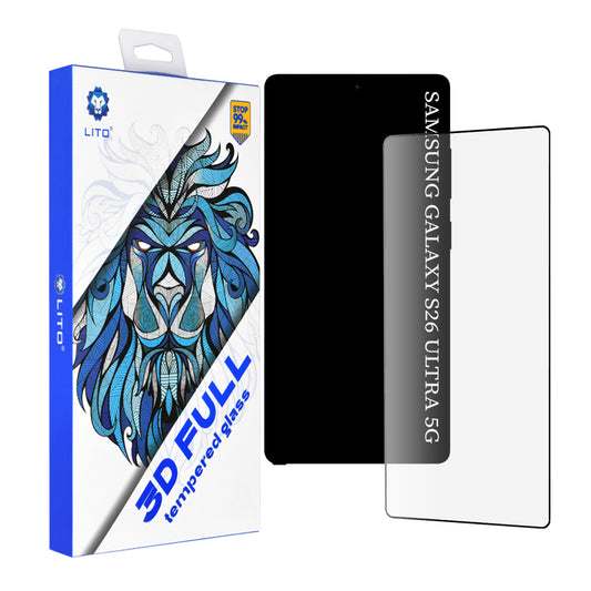 Schermbeveiligingsfolie Lito voor Samsung Galaxy S26 Ultra, Gehard Glas, Volledige Lijm, 3D, Zwart