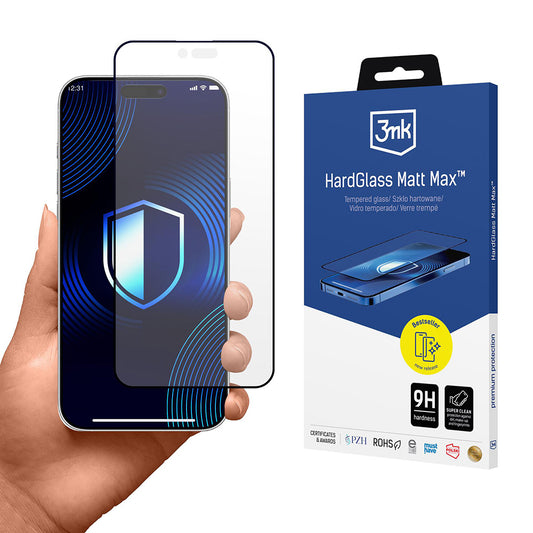 Matte schermbeschermfolie 3MK HardGlass Max voor Apple iPhone 17 Air, Gehard Glas, Volledige Lijm, Zwart