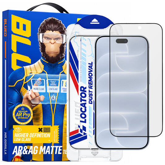 Blueo Matte Anti-Reflective Applicator Pro-schermbeschermer voor Apple iPhone 18 Pro, gehard glas, volledige kleeflaag, zwart