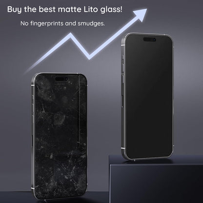 Matte Lito HD Pro schermbeschermfolie voor Apple iPhone 16 Plus, gehard glas, volledige lijm, zwart