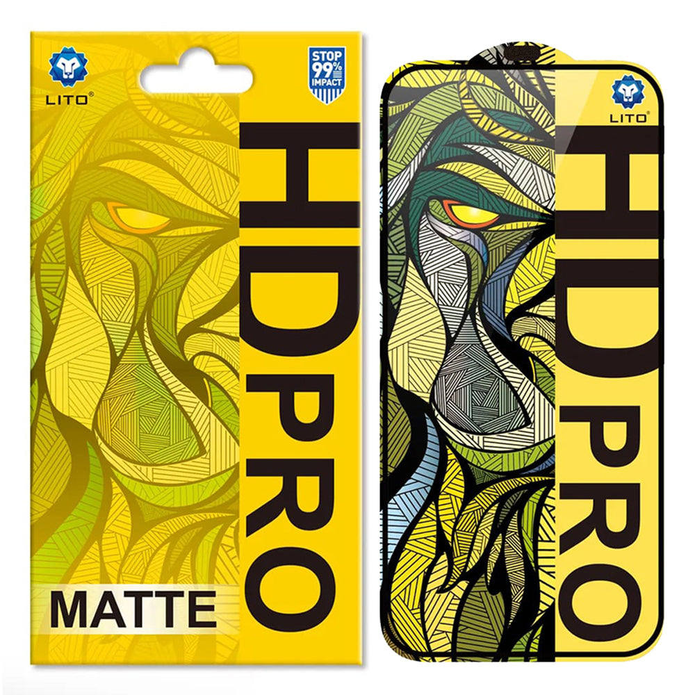Matte Lito HD Pro schermbeschermfolie voor Apple iPhone 16 Plus, gehard glas, volledige lijm, zwart