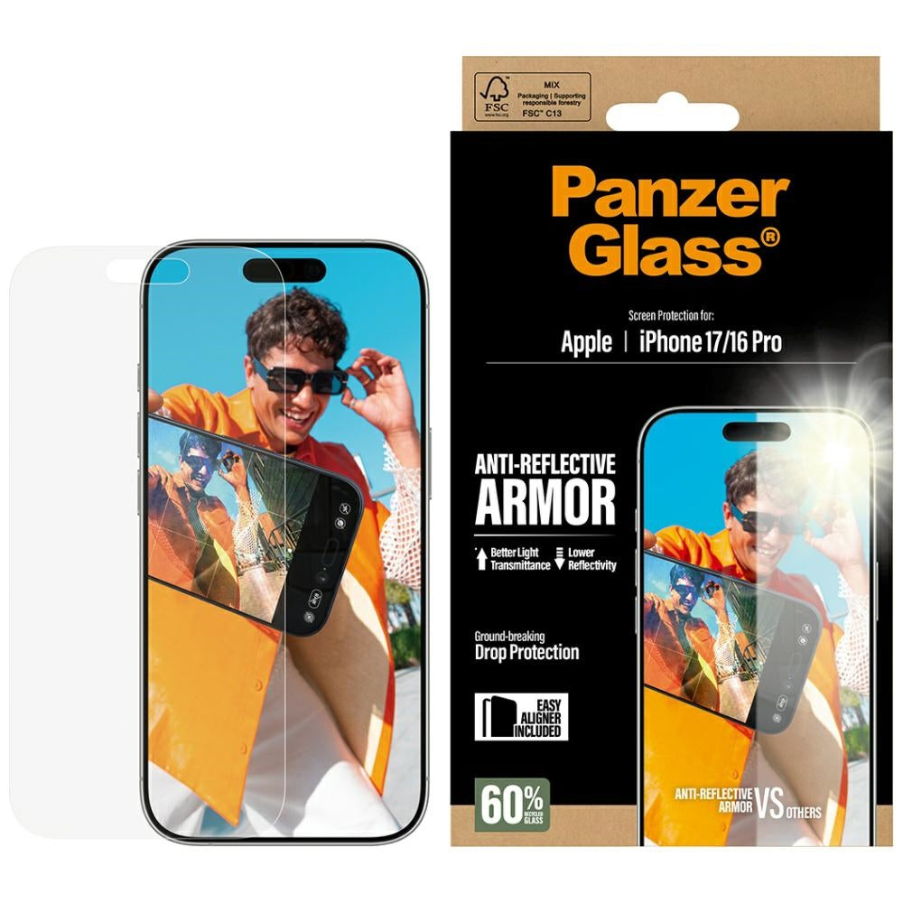Matte PanzerGlass Armor EasyAligner schermbeschermfolie voor Apple iPhone 17 / 16 Pro, Gehard Glas, Volledige Lijm