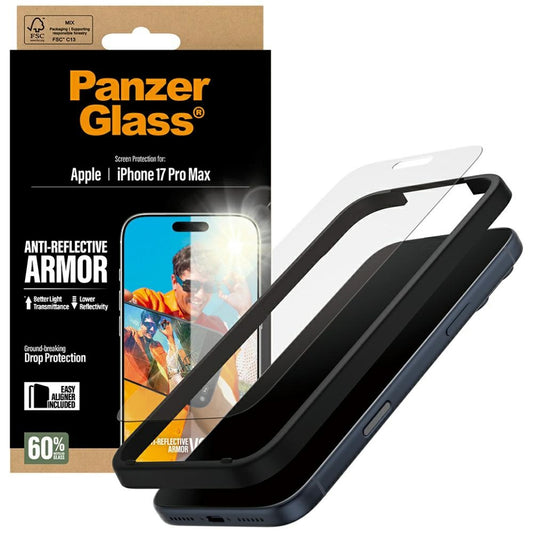 Matte PanzerGlass Armor EasyAligner schermbeschermfolie voor Apple iPhone 17 Pro Max, Gehard Glas, Volledige Lijm