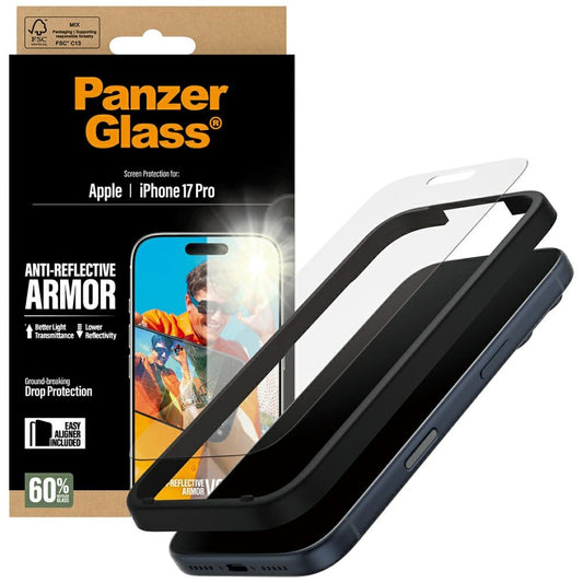 Matte PanzerGlass Armor EasyAligner schermbeschermfolie voor Apple iPhone 17 Pro, Gehard Glas, Volledige Lijm