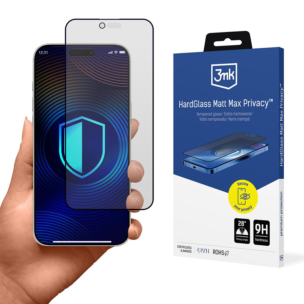 Matte Privacy 3MK HardGlass Max schermbeschermfolie voor Apple iPhone 17 Air, Gehard Glas, Volledige Lijm
