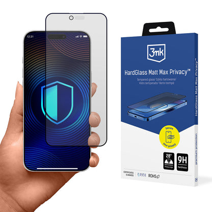 Matte Privacy 3MK HardGlass Max schermbeschermfolie voor Apple iPhone 17 Air, Gehard Glas, Volledige Lijm