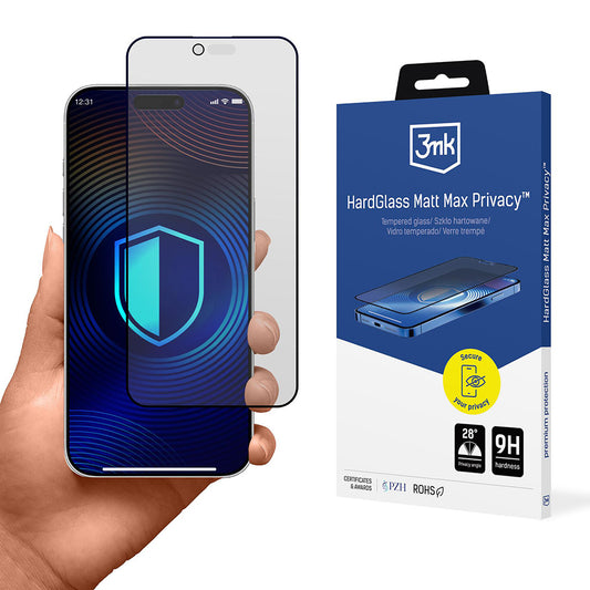 Matte Privacy 3MK HardGlass Max schermbeschermfolie voor Apple iPhone 17 Air, Gehard Glas, Volledige Lijm