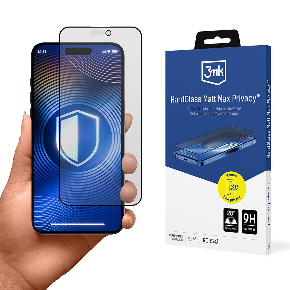 Matte Privacy 3MK HardGlass Max schermbeschermfolie voor Apple iPhone 17 Pro Max, Gehard Glas, Volledige Lijm